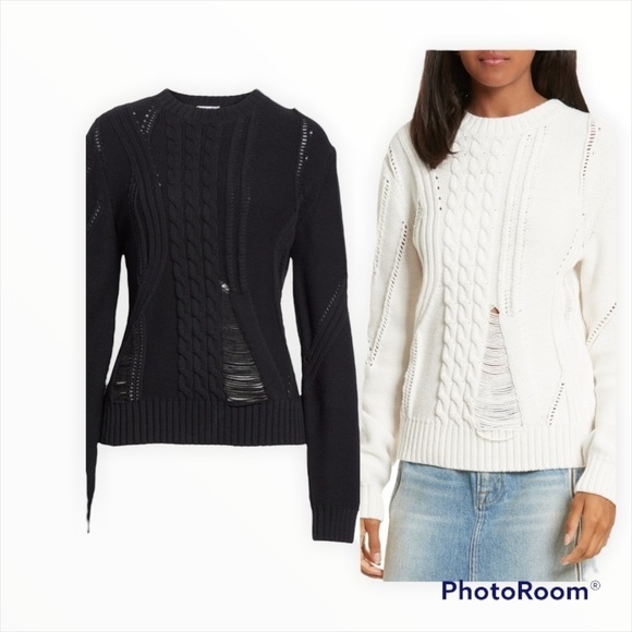 FRAME DENIM x REVOLVE Black Thread Bare Cable Knit Pullover Sweater Size Large - Picture 10 of 11